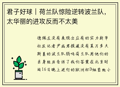 君子好球｜荷兰队惊险逆转波兰队，太华丽的进攻反而不太美