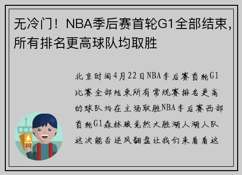 无冷门！NBA季后赛首轮G1全部结束，所有排名更高球队均取胜